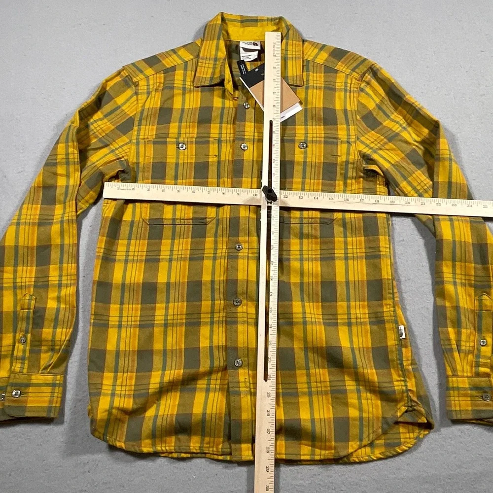 The North Face Plaid Flannel Shirt Men Small Yellow‎ Olive Gorpcore Hiking NWT